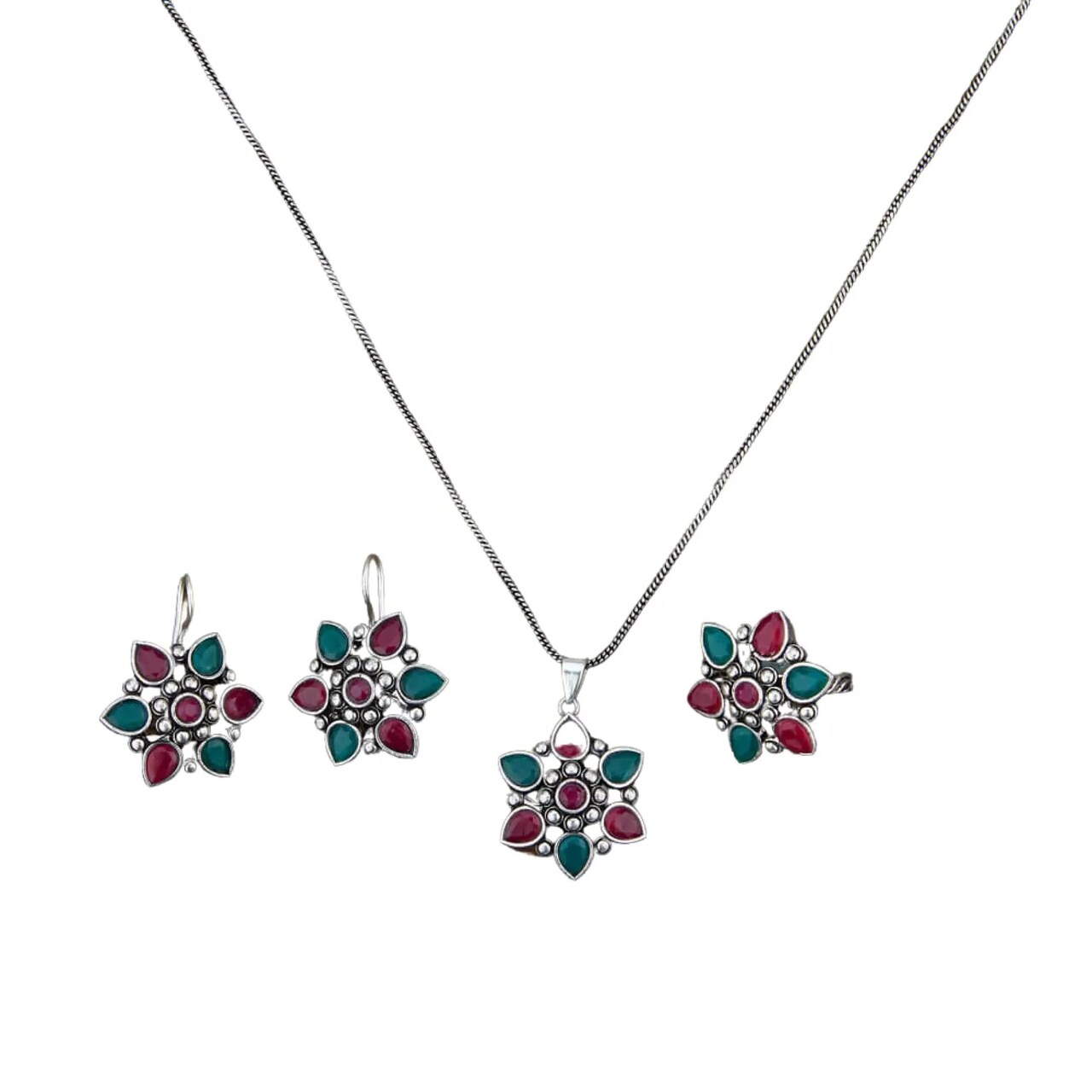 Women South Indian Stone Adjustable Pendant Jewelry Set ?? Traditional Ethnic Oxidized Bollywood Look Necklace Set